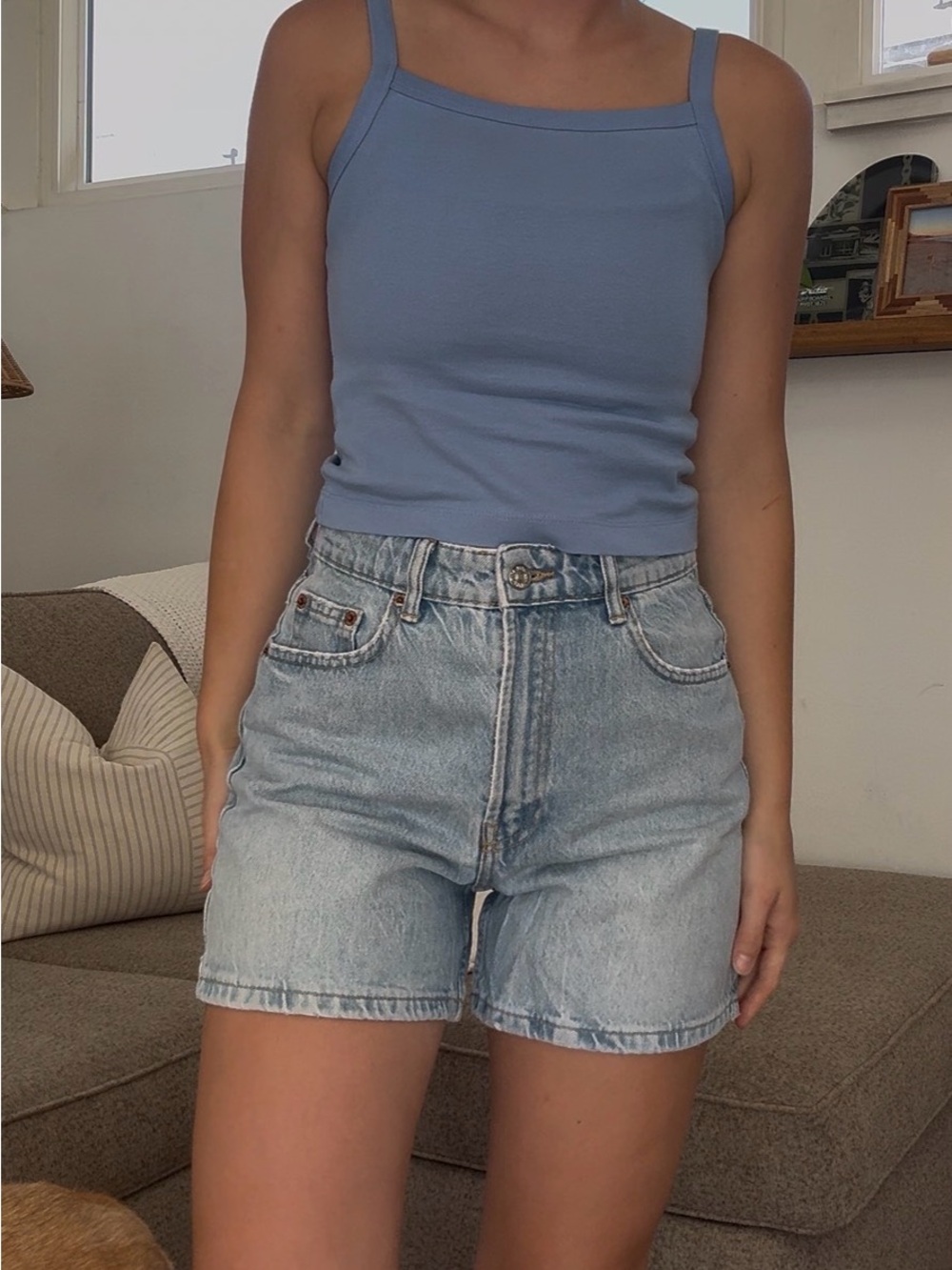 Zara Light Blue High-Rise Denim Shorts - Picture 1 of 3
